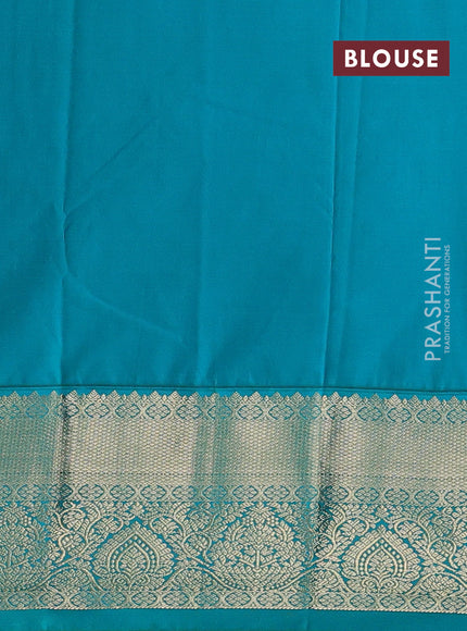 Semi kanchipuram silk saree coffee brown and teal green with allover zari checks & buttas and zari woven korvai border