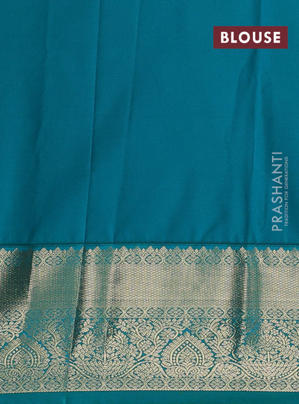 Semi kanchipuram silk saree lime green and teal green with allover zari checks & buttas and zari woven korvai border