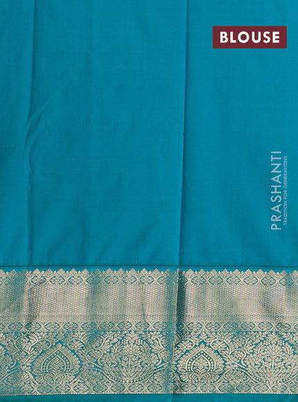 Semi kanchipuram silk saree deep purple and teal green with allover zari checks & buttas and zari woven korvai border
