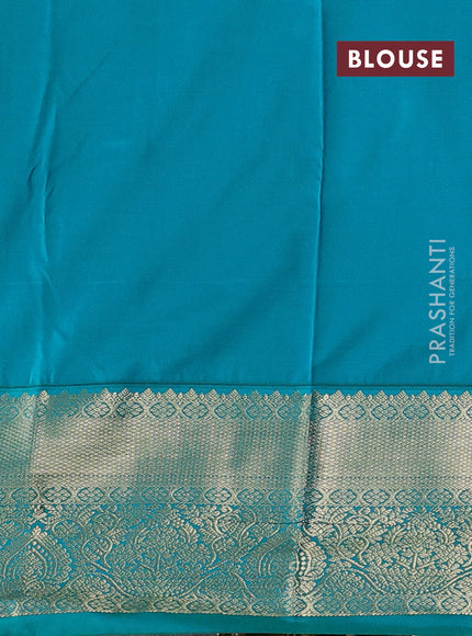 Semi kanchipuram silk saree deep wine and teal green with allover zari checks & buttas and zari woven korvai border