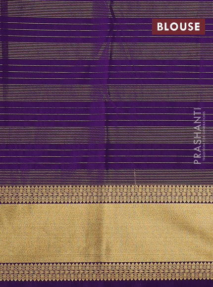 Semi kanchipuram silk saree purple with allover zari checks & buttas and rich zari woven korvai border
