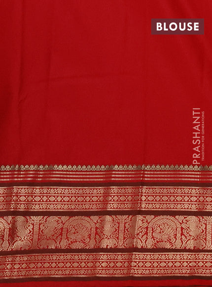Semi kanchipuram silk saree mustard yellow and red with zari woven buttas and zari woven korvai border