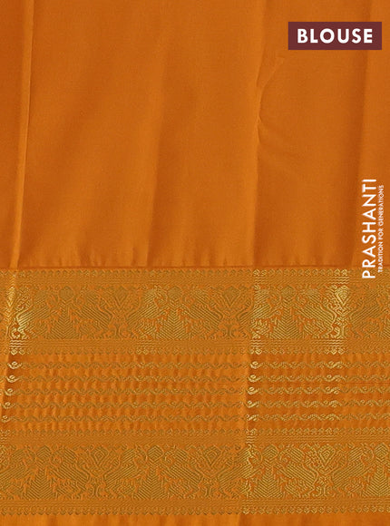 Semi kanchipuram silk saree teal blue and dark mustard with allover zari checks & buttas and long zari woven border