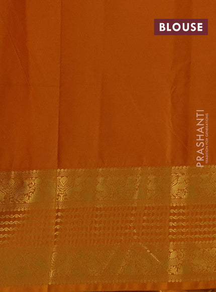 Semi kanchipuram silk saree green and mustard yellow with allover zari checks & buttas and long zari woven border