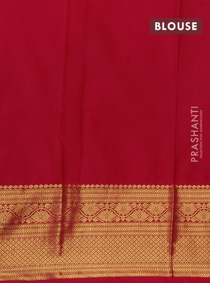 Semi kanchipuram silk saree sap green and pink with allover zari checks & buttas and zari woven korvai border