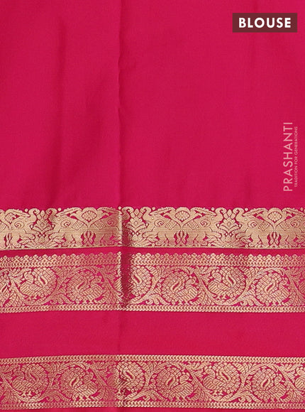 Semi kanchipuram silk saree peacock blue and pink with allover zari checks & buttas and rettapet zari woven korvai border