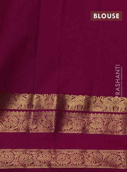 Semi kanchipuram silk saree teal blue and magenta pink with allover zari checks & buttas and rettapet zari woven korvai border