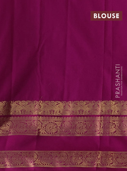 Semi kanchipuram silk saree coffee brown and purple with allover zari checks & buttas and rettapet zari woven korvai border
