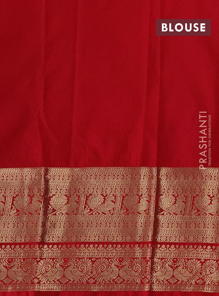 Semi kanchipuram silk saree teal green and tomato pink with zari woven buttas and long zari woven border