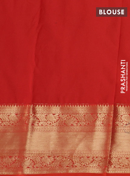 Semi kanchipuram silk saree purple and orange with allover zari checks & buttas and zari woven korvai border