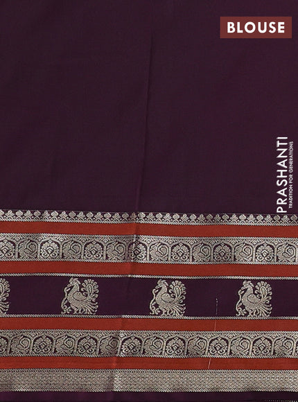 Semi kanchipuram silk saree light green and wine shade with zari woven buttas and long zari woven korvai border