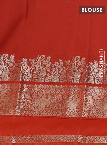Semi kanchipuram silk saree coffee brown and orange with zari woven buttas and long rettapet zari woven korvai border