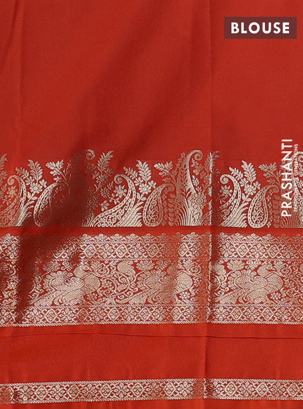 Semi kanchipuram silk saree blue and orange with zari woven buttas and long rettapet zari woven korvai border