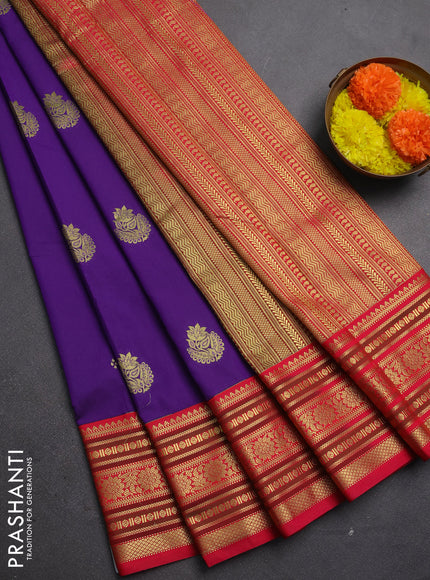 Semi kanchipuram silk saree purple and pink with zari woven buttas and zari woven korvai border