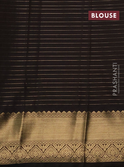 Semi kanchipuram silk saree mild teal and coffee brown with allover zari checks & buttas and rich zari woven korvai border
