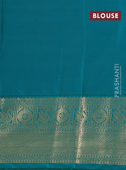Semi kanchipuram silk saree purple and teal green with zari woven buttas and zari woven korvai border