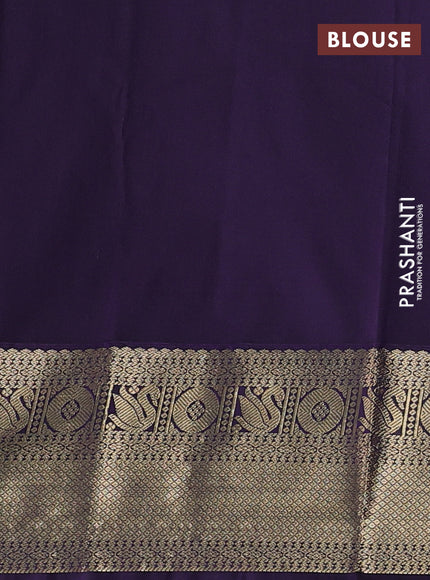 Semi kanchipuram silk saree teal green and deep purple with allover zari checks & buttas and zari woven korvai border