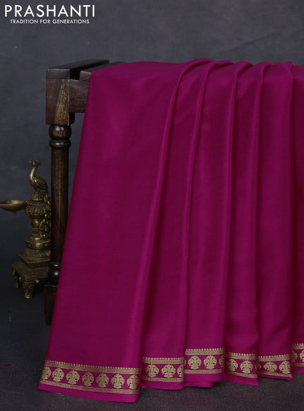 Pure mysore silk saree rani pink with plain body and zari woven border