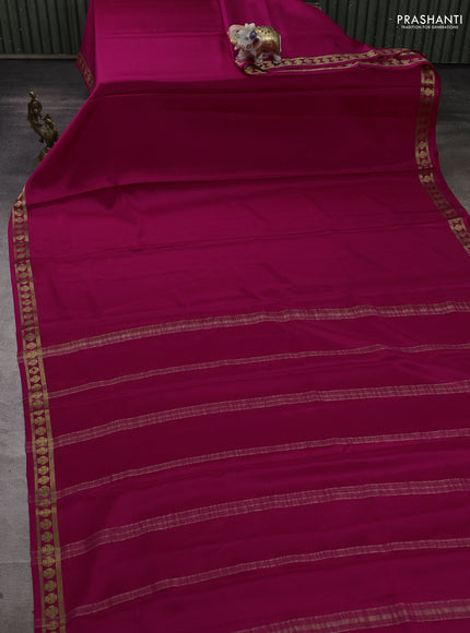 Pure mysore silk saree rani pink with plain body and zari woven border