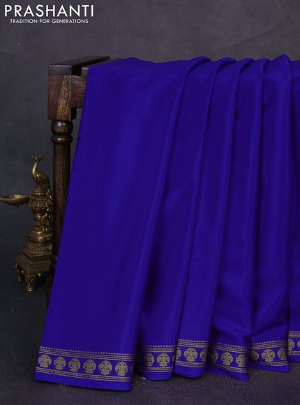 Pure mysore silk saree royal blue with plain body and zari woven border