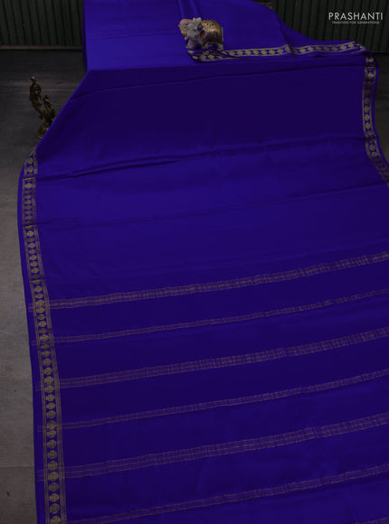 Pure mysore silk saree royal blue with plain body and zari woven border