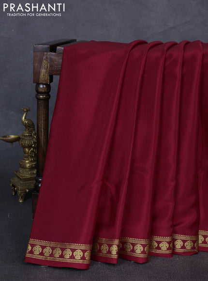 Pure mysore silk saree maroon with plain body and zari woven border