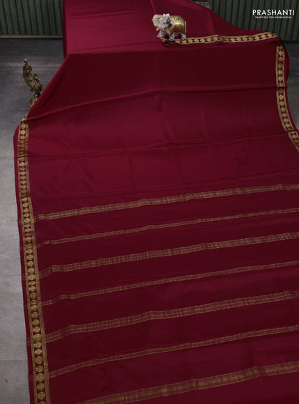 Pure mysore silk saree maroon with plain body and zari woven border