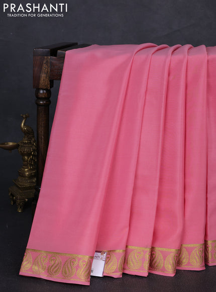 Pure mysore silk saree peach shade with plain body and zari woven paisley border