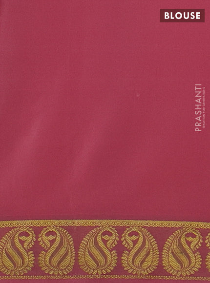 Pure mysore silk saree peach shade with plain body and zari woven paisley border