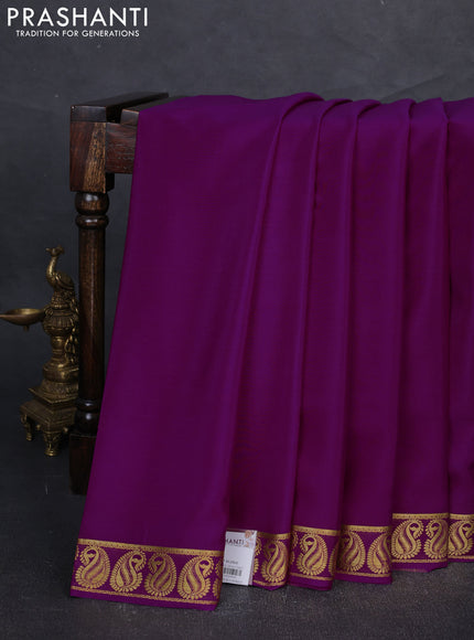 Pure mysore silk saree purple with plain body and zari woven paisley border