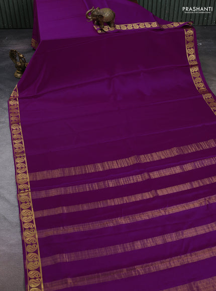 Pure mysore silk saree purple with plain body and zari woven paisley border