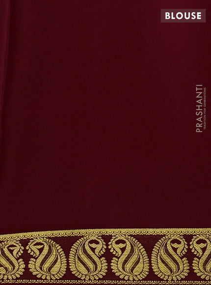 Pure mysore silk saree maroon with plain body and zari woven paisley border