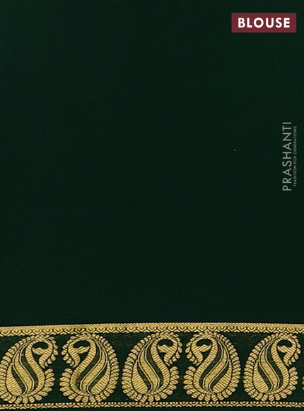 Pure mysore silk saree bottle green with plain body and zari woven paisley border
