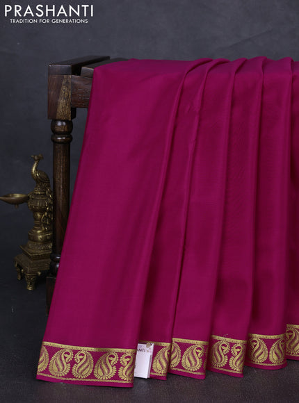 Pure mysore silk saree rani pink with plain body and zari woven paisley border
