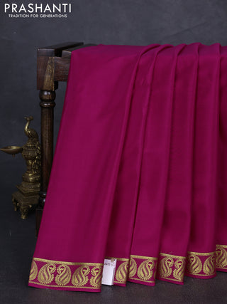 Pure mysore silk saree rani pink with plain body and zari woven paisley border