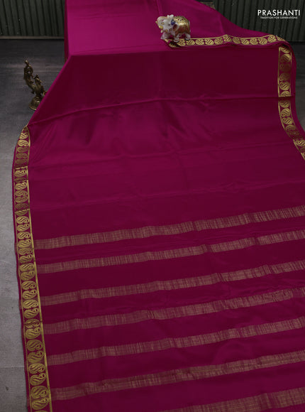 Pure mysore silk saree rani pink with plain body and zari woven paisley border