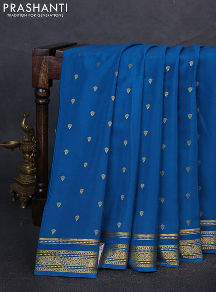 Pure mysore silk saree cs blue with allover zari woven buttas and rettapet zari woven border