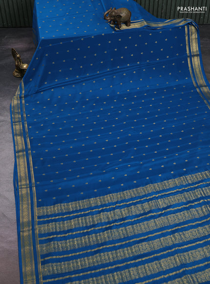 Pure mysore silk saree cs blue with allover zari woven buttas and rettapet zari woven border