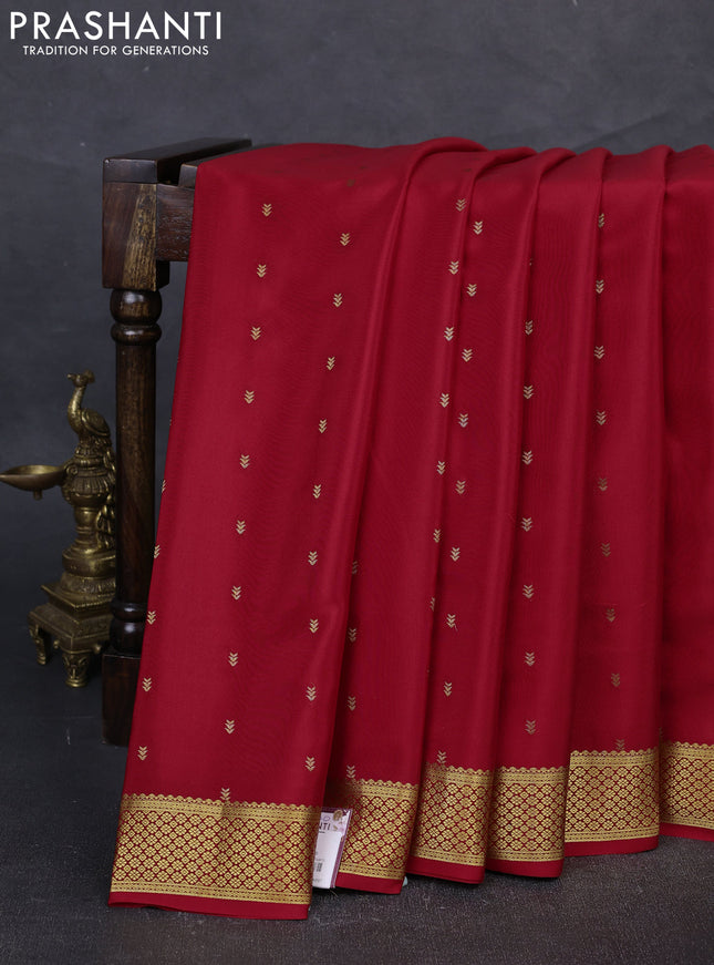 Pure mysore silk saree red with zari woven buttas and zari woven border