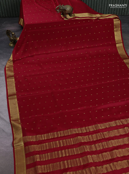 Pure mysore silk saree red with zari woven buttas and zari woven border