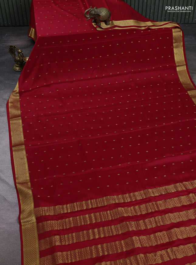 Pure mysore silk saree red with zari woven buttas and zari woven border