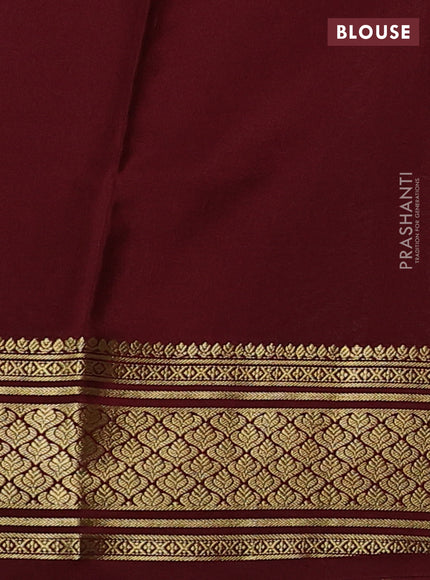 Pure mysore silk saree teal blue and deep maroon with plain body and zari woven border
