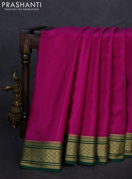 Pure mysore silk saree pink and green with plain body and zari woven border