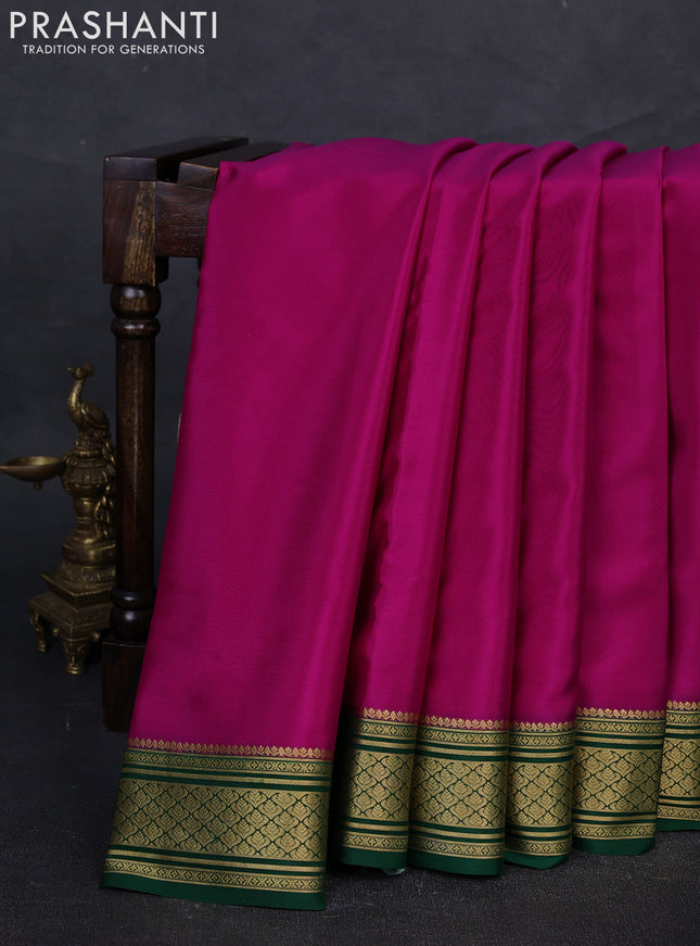 Pure mysore silk saree pink and green with plain body and zari woven border