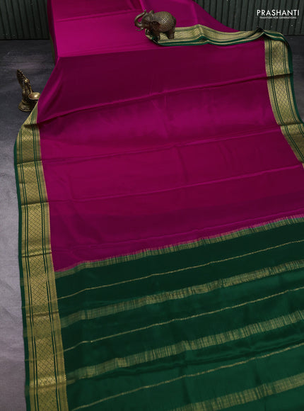 Pure mysore silk saree pink and green with plain body and zari woven border