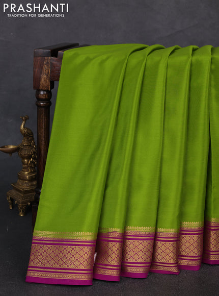 Pure mysore silk saree light green and purple with plain body and zari woven border