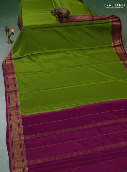 Pure mysore silk saree light green and purple with plain body and zari woven border