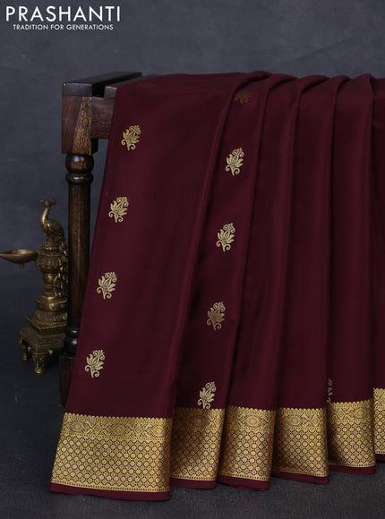Pure mysore silk saree coffee brown with zari woven buttas and zari woven border