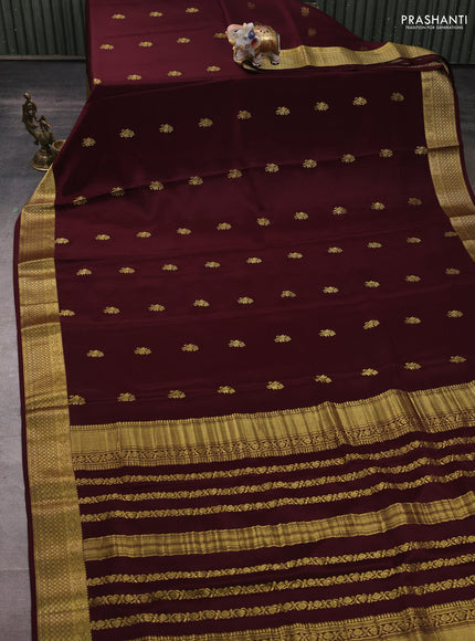 Pure mysore silk saree coffee brown with zari woven buttas and zari woven border