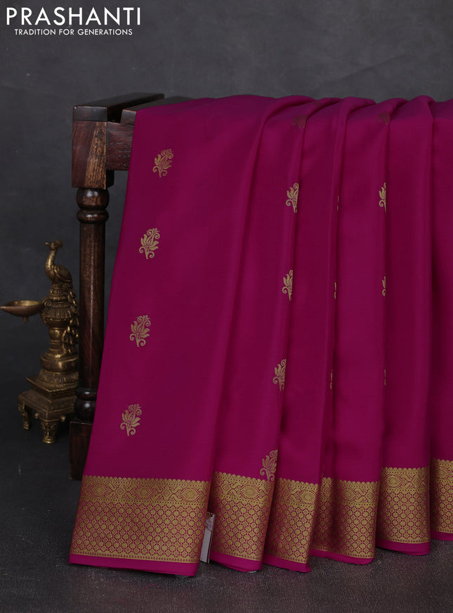 Pure mysore silk saree pink with zari woven buttas and zari woven border